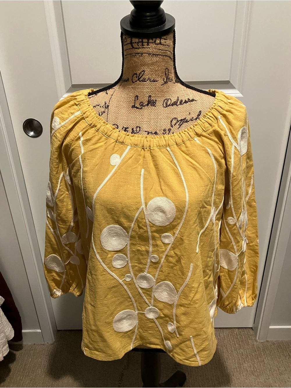 Liverpool Yellow Embroidered Peasant Top